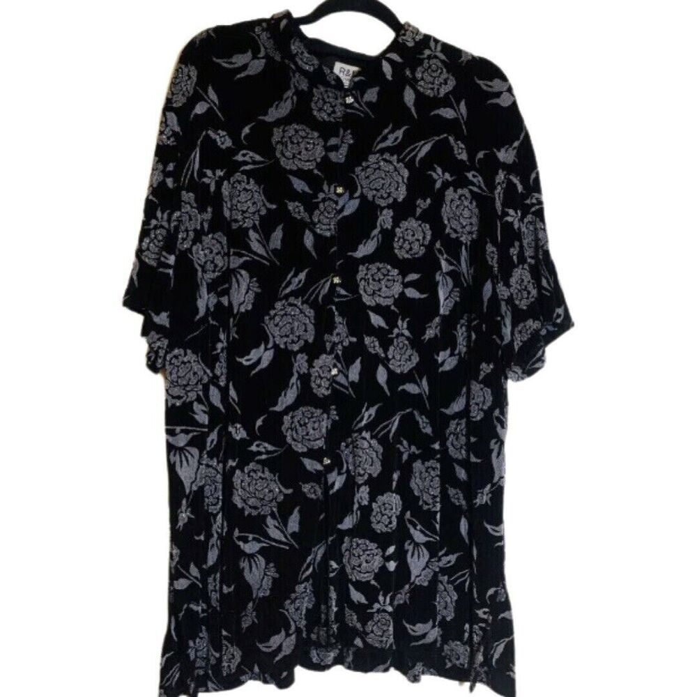 R & M Richards Black Metallic Icy Glitter Flower Jacket 26W Formal